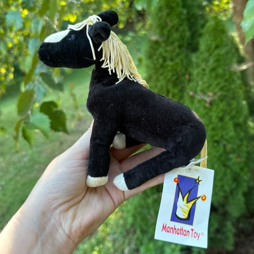 Manhattan Toy Co Prancing Ponies Vintage Black Horse Small Plush Stuffed Animal